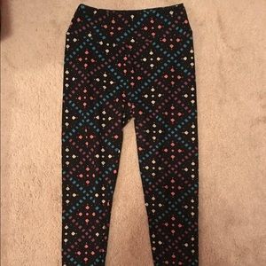 LulaRoe Leggings Black w/pink, purple, blue&white